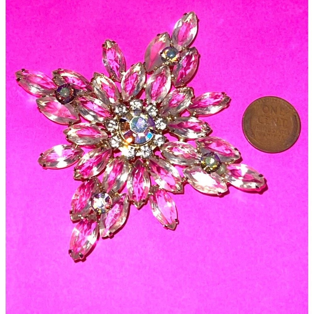 Massive Statement Colorless Rhinestone Crystal AB Brooch Vintage Jewelry Bridal - Picture 4 of 9